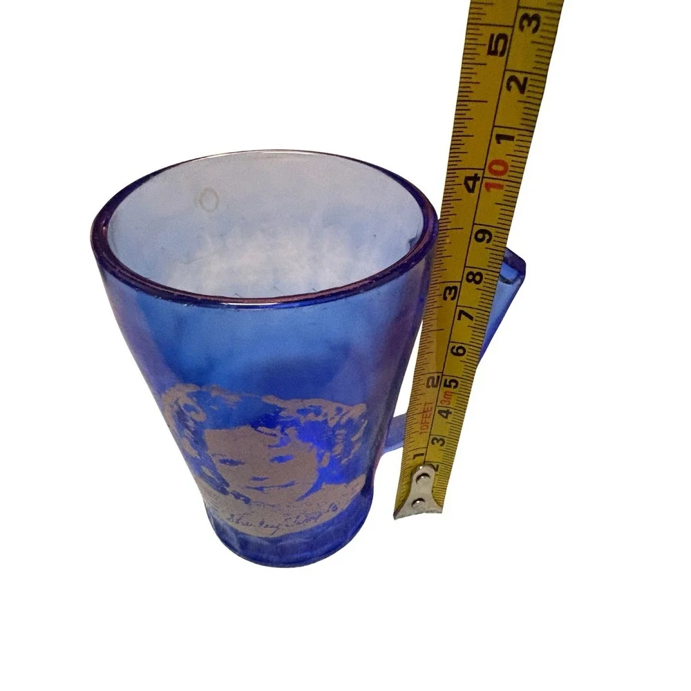 Vintage Blue‎ Depression Glass Shirley Temple Small Pitcher & Cup With Handles